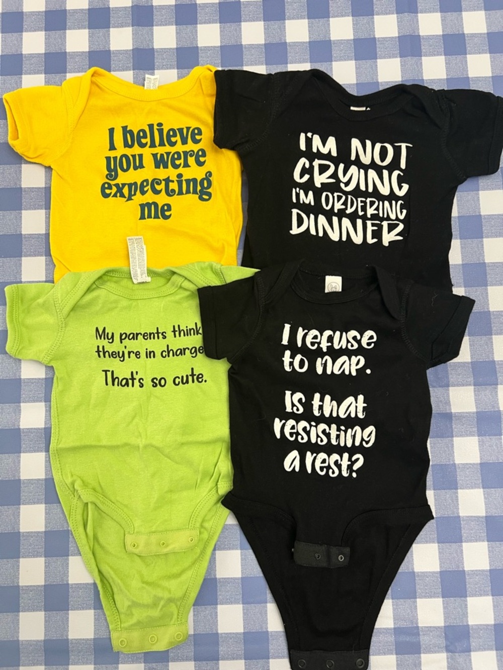 Rabbit Skins Baby Graphic Bodysuits - Yellow, Black, Green